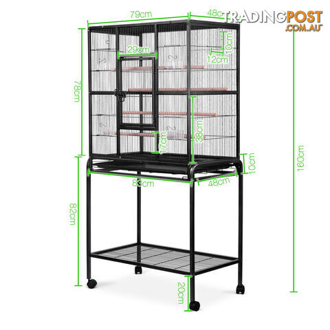 Pet Parrot Aviary Bird Cage Wheels Stand 160cm Black