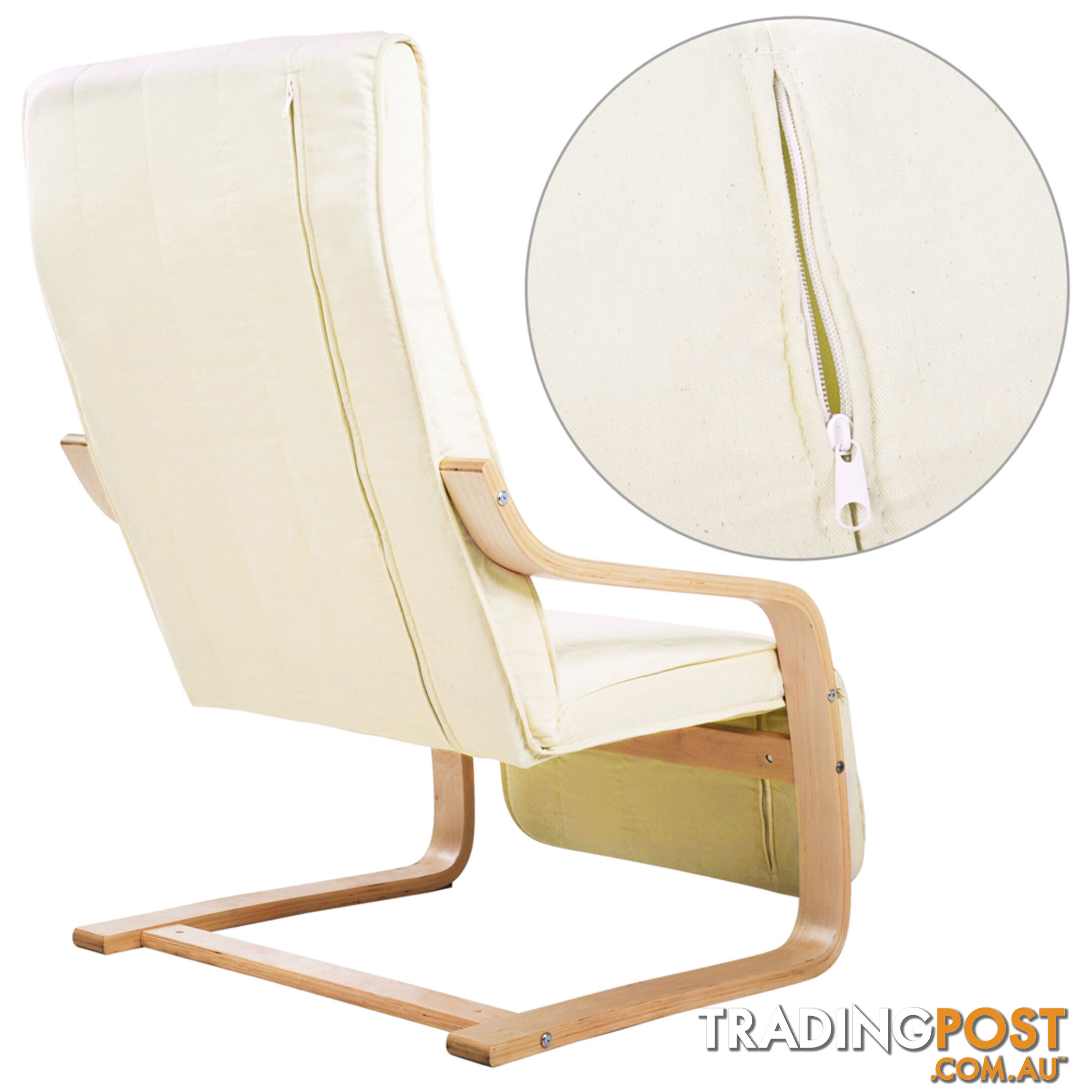 Birch Bentwood Adjustable Lounge Arm Chair w/ Fabric Cushion Beige