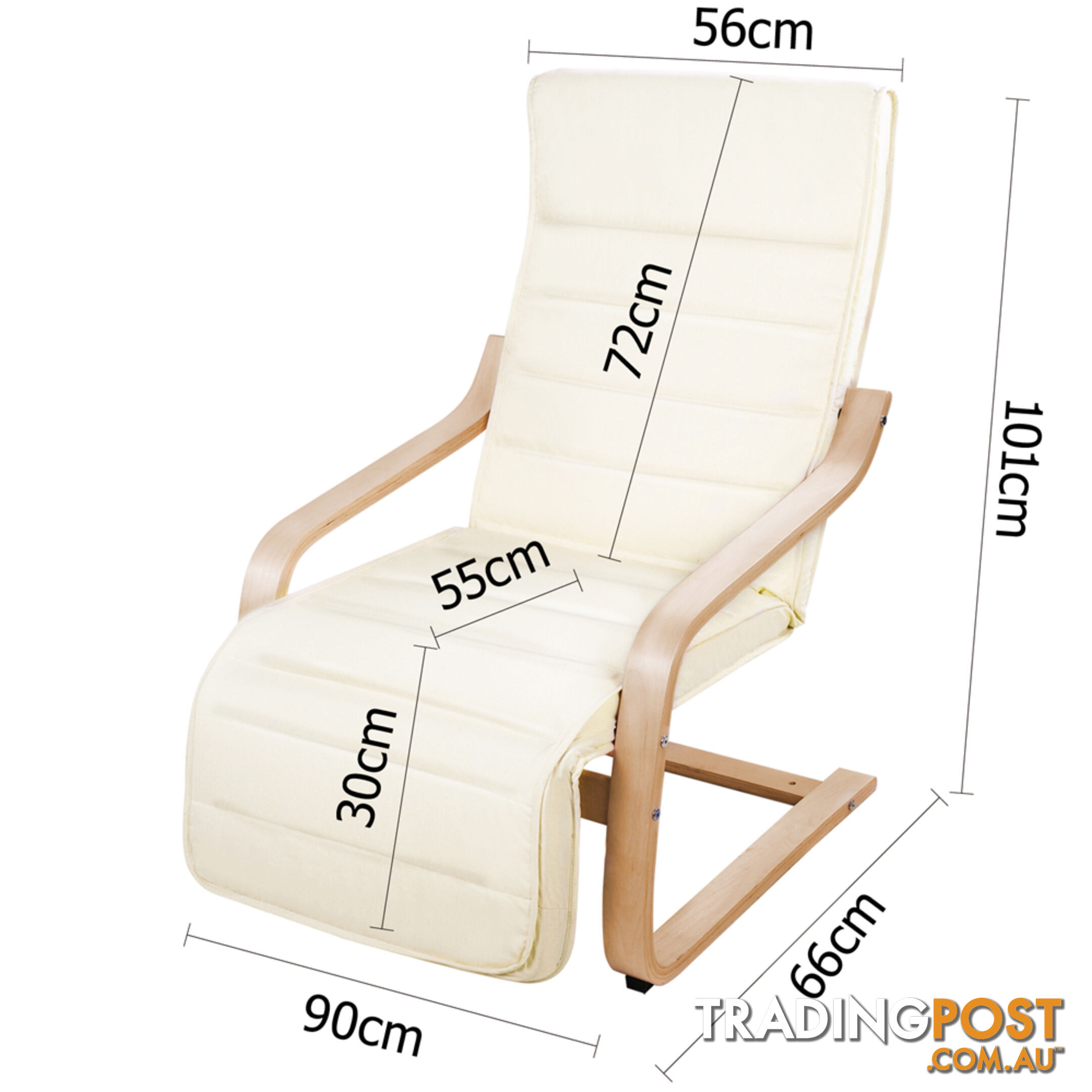 Birch Bentwood Adjustable Lounge Arm Chair w/ Fabric Cushion Beige