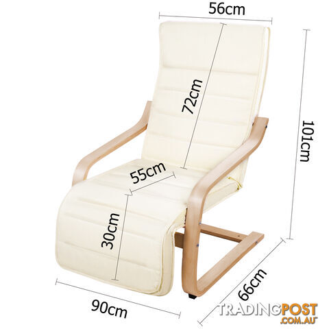 Birch Bentwood Adjustable Lounge Arm Chair w/ Fabric Cushion Beige