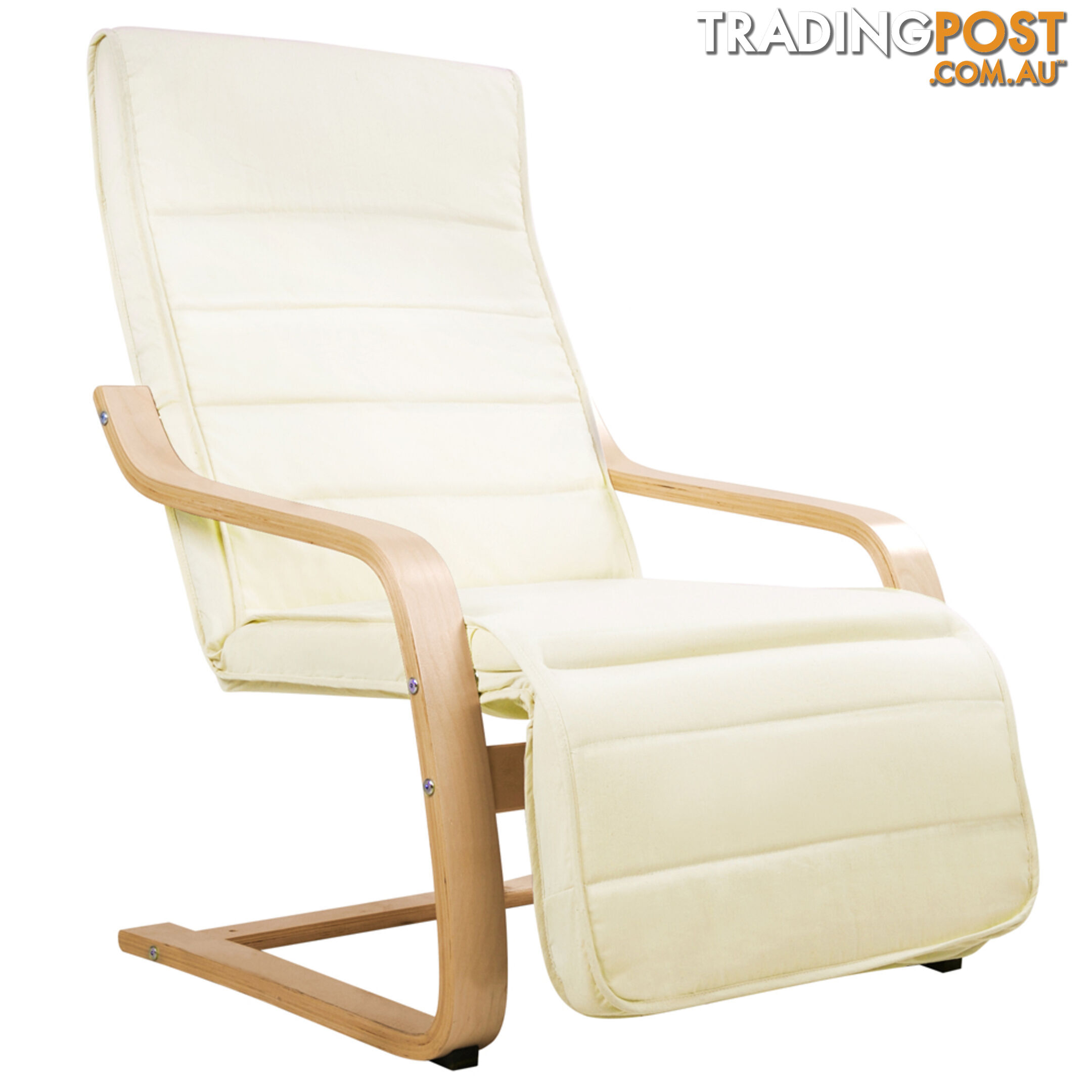 Birch Bentwood Adjustable Lounge Arm Chair w/ Fabric Cushion Beige