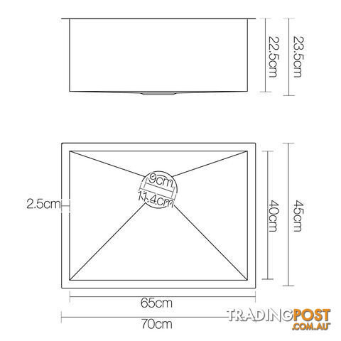 Handmade Stainless Steel Kitchen Laundry Sink Topmount Undermount 700 x 450mm - photo 2 of 10