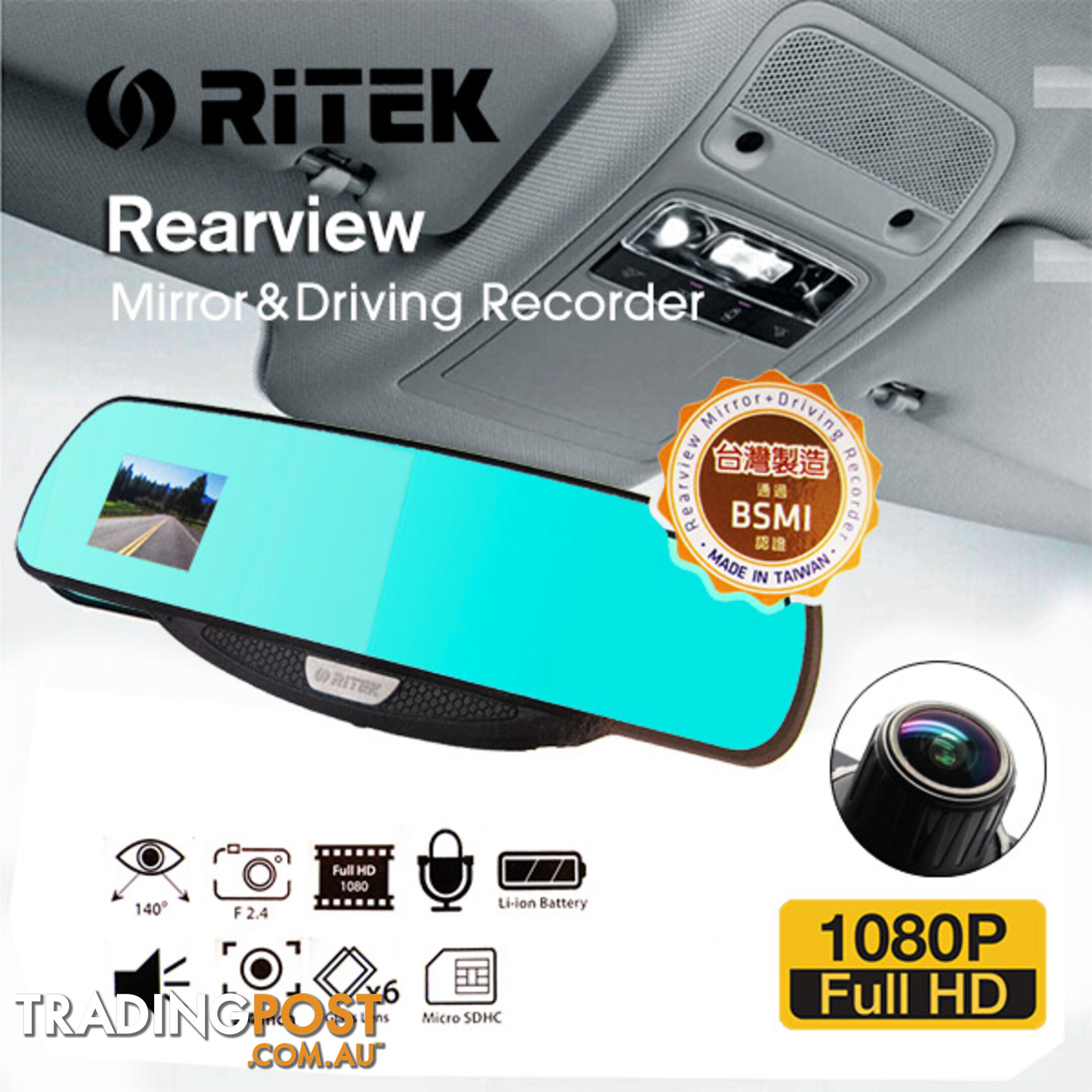 Ritek Full HD 1080 CRMT 01 Rearview Mirror + Driving Recorder