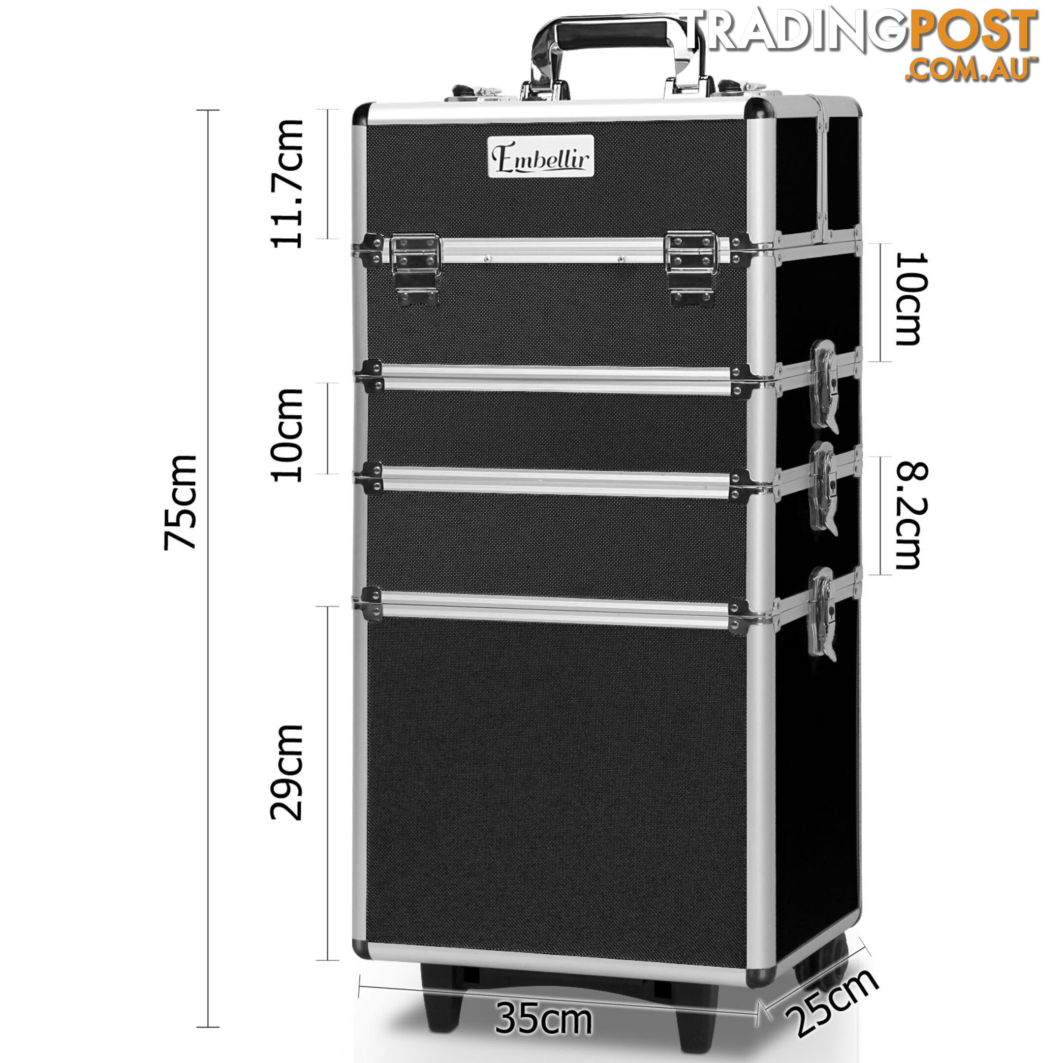 7in1 Black Aluminium Frame Professional Beauty Makeup Trolley Cosmetic Case Box