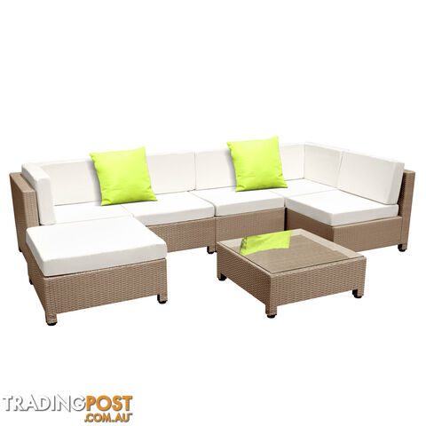 Outdoor Lounge 6 Seater Garden Furniture Wicker 7pcs Rattan Sofa Setting Beige