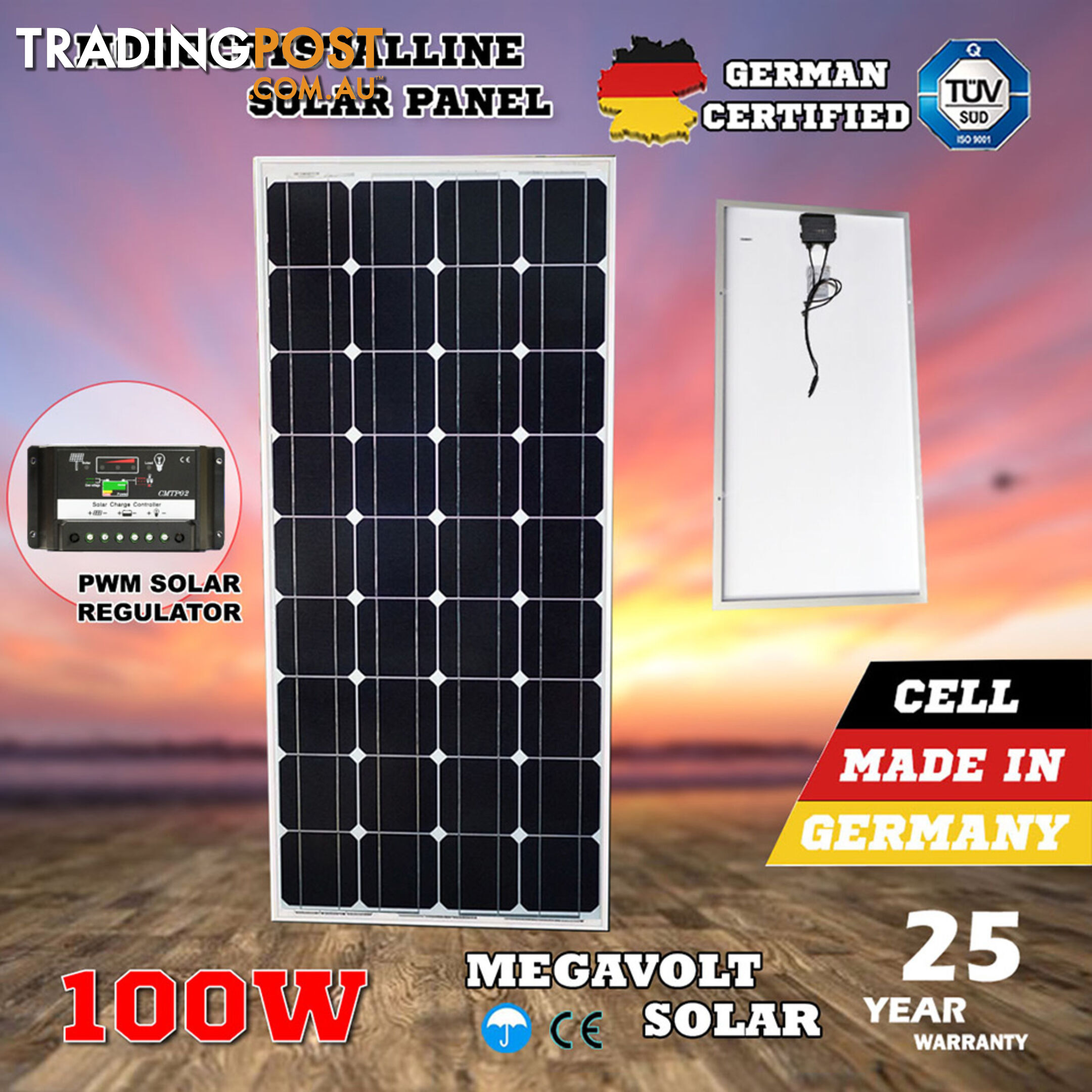 100W 12V SOLAR PANEL KIT HOME GENERATOR CARAVAN CAMPING POWER MONO CHARGING PWM