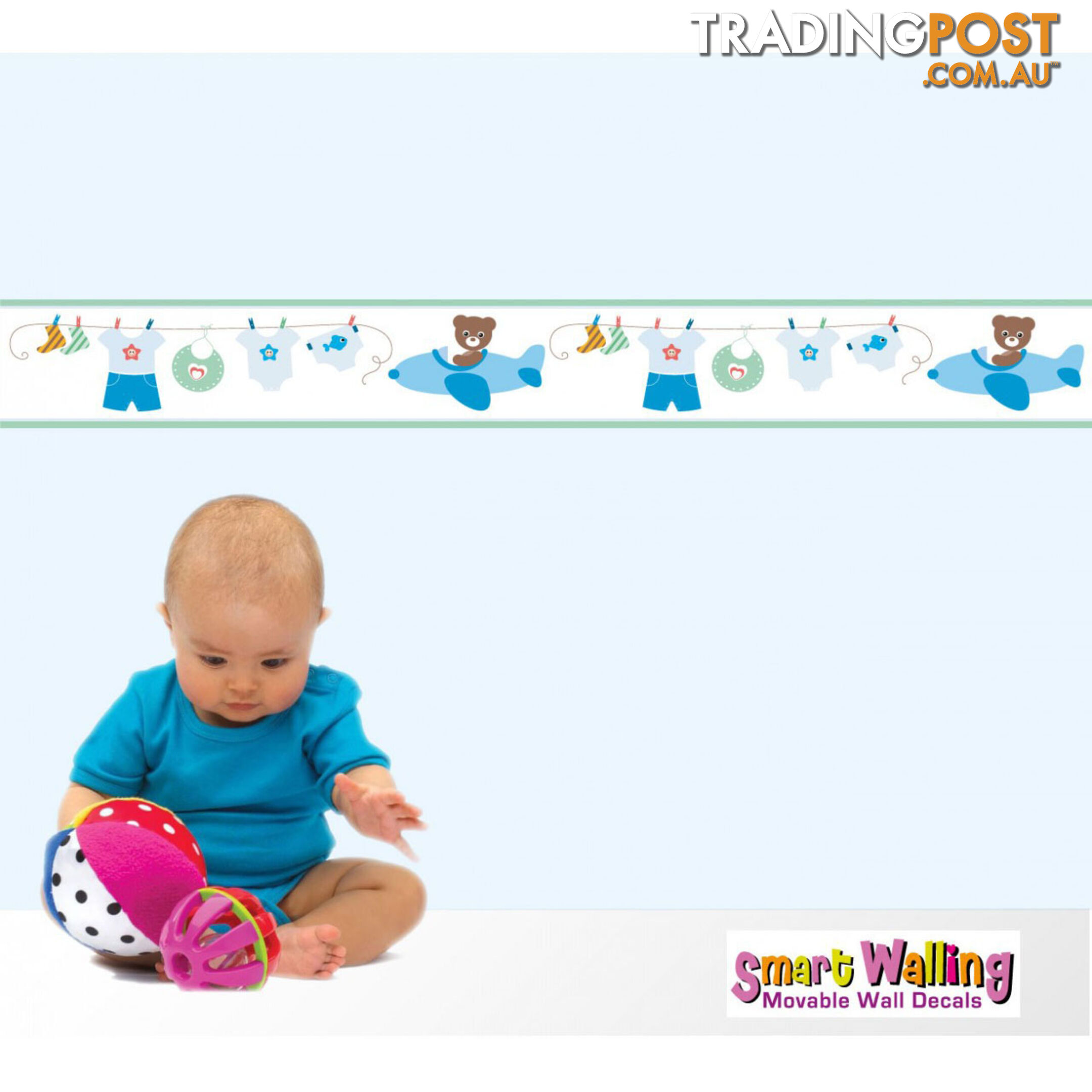 Boy's Blue Bears Wall Border Stickers - Totally Movable
