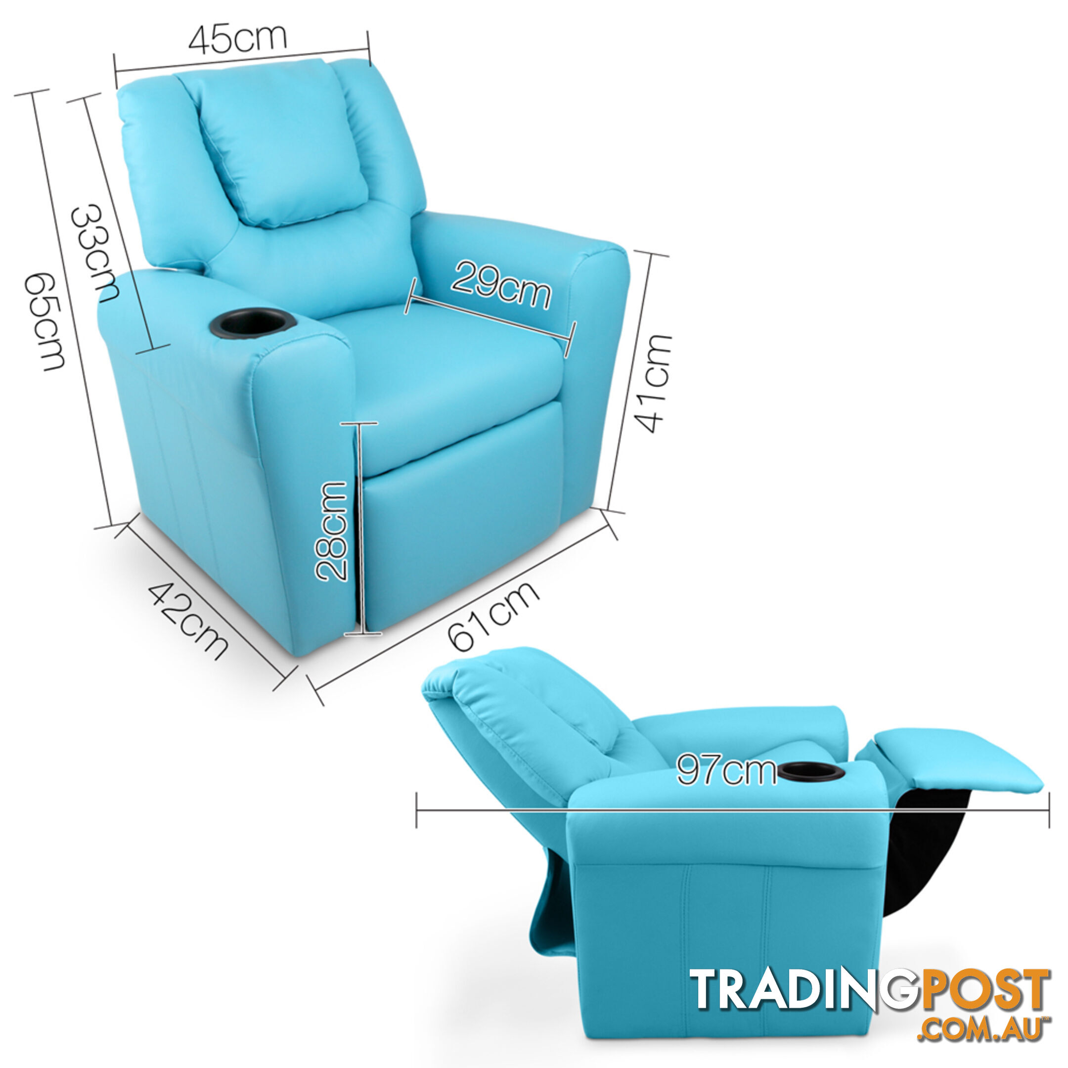 Premium Children PU Leather Sofa Kids Recliner Lounge Padded Arm Chair Blue