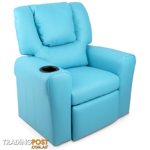 Premium Children PU Leather Sofa Kids Recliner Lounge Padded Arm Chair Blue