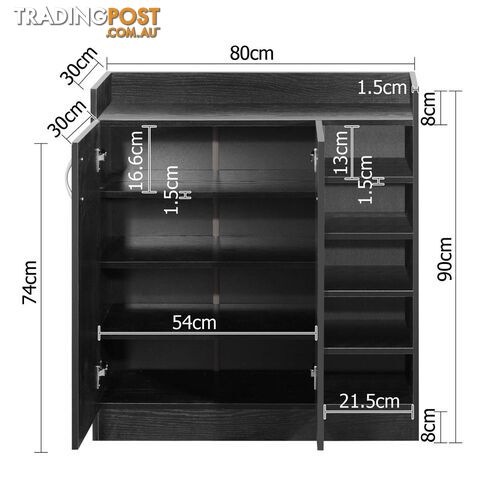 2 Doors Shoe Cabinet Storage Cupboard Black