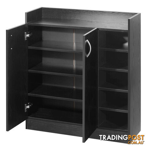 2 Doors Shoe Cabinet Storage Cupboard Black