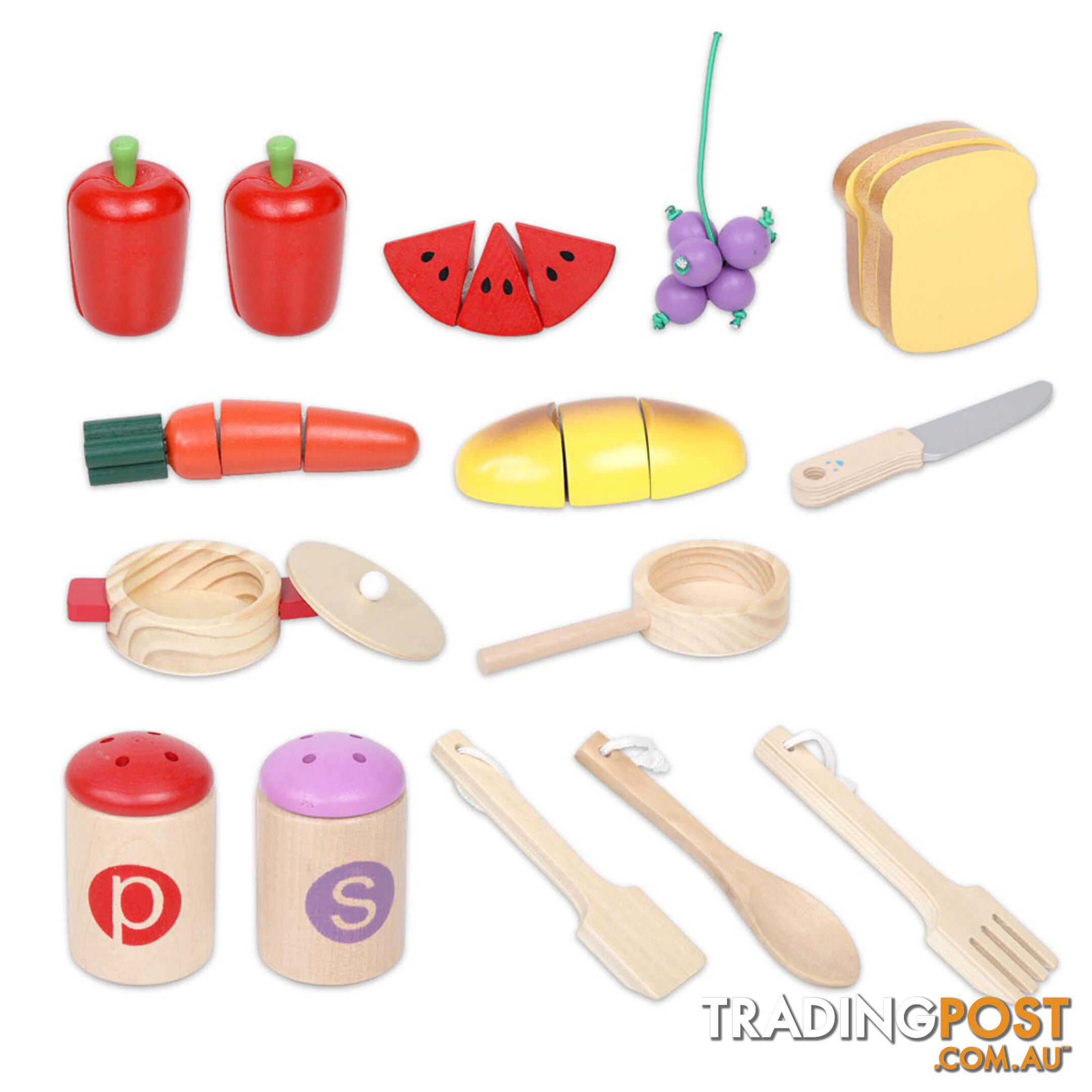 11Psc Wooden Pretend Kitchen Kids Toy Cookware Children Toddlers Cooking Set