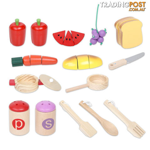 11Psc Wooden Pretend Kitchen Kids Toy Cookware Children Toddlers Cooking Set