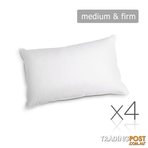 4 x Bed Pillows Set Firm Medium Cotton Cover Family Hotel Air BNB 73 x 48cm