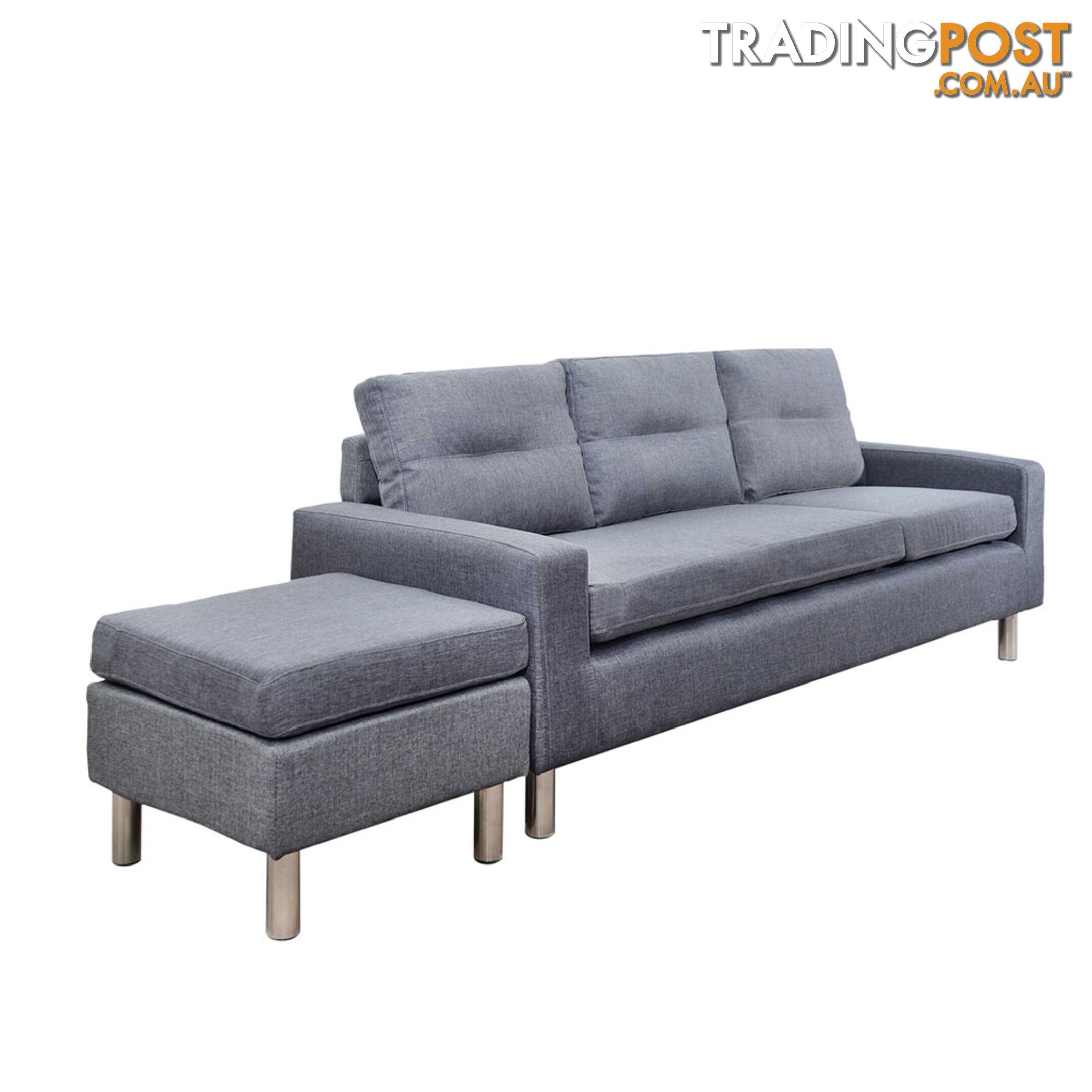 4 Seater Linen Fabric Sofa Couch w/ ottoman Grey