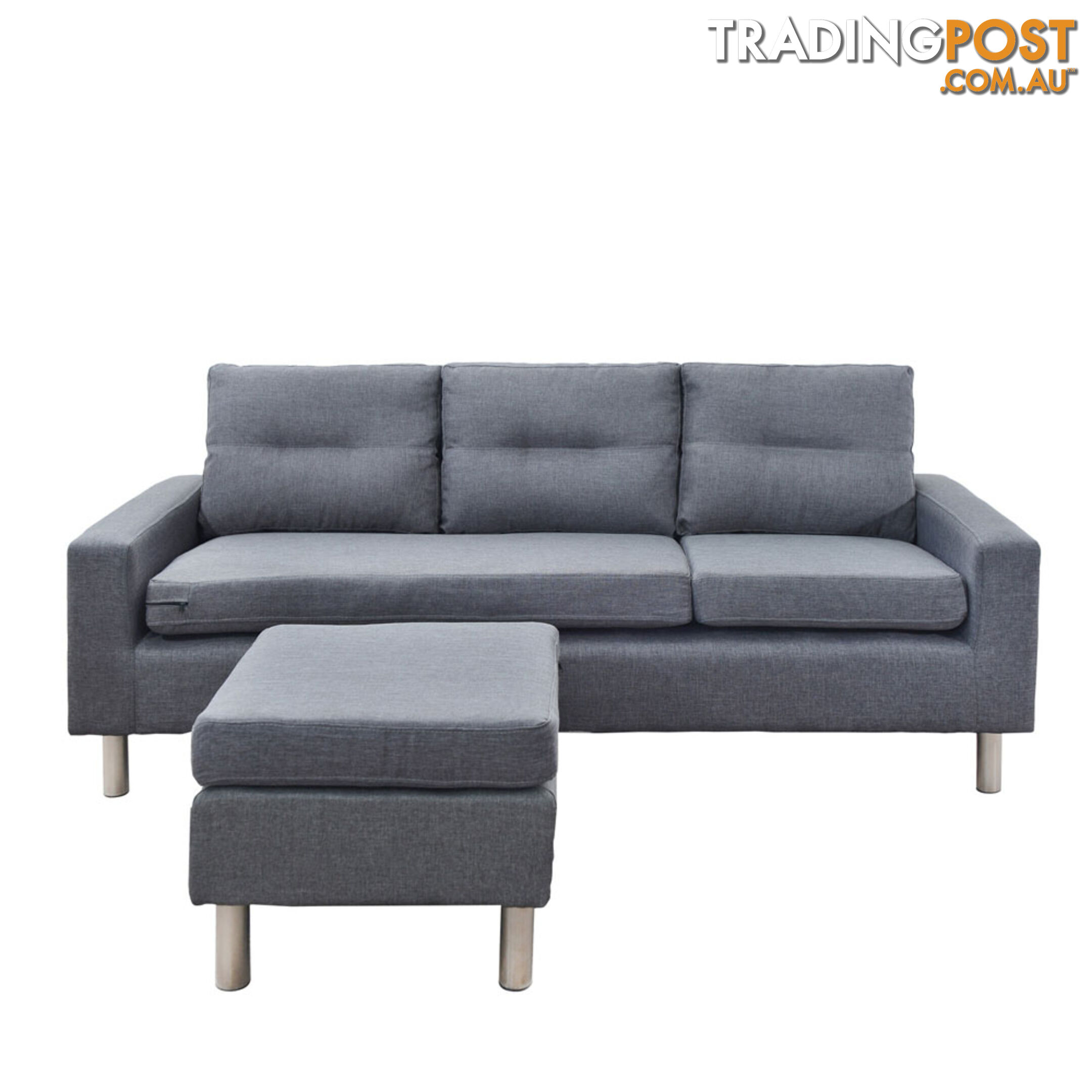 4 Seater Linen Fabric Sofa Couch w/ ottoman Grey