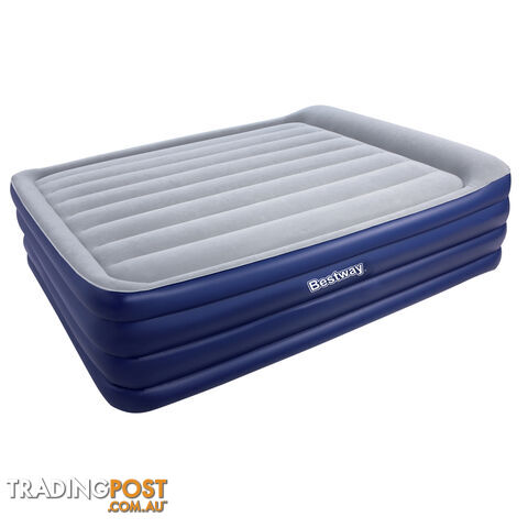High Rise Queen Inflatable Air Bed Built-in Pump Blow Up Mattress Camping Blue