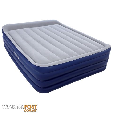 High Rise Queen Inflatable Air Bed Built-in Pump Blow Up Mattress Camping Blue