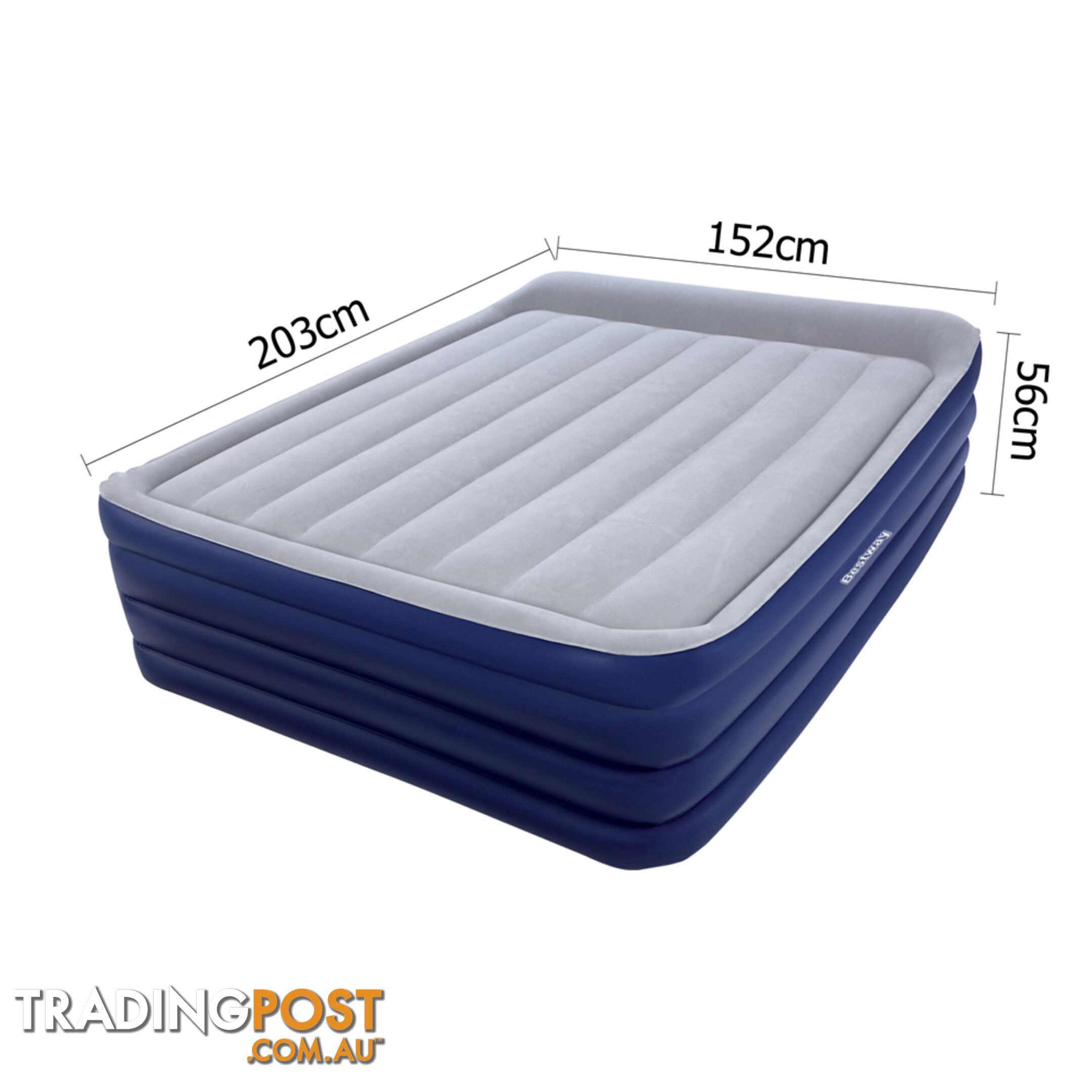 High Rise Queen Inflatable Air Bed Built-in Pump Blow Up Mattress Camping Blue