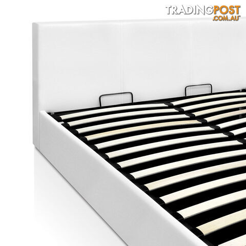 Deluxe Gas Lift PU Leather Bed Frame With Storage Queen White