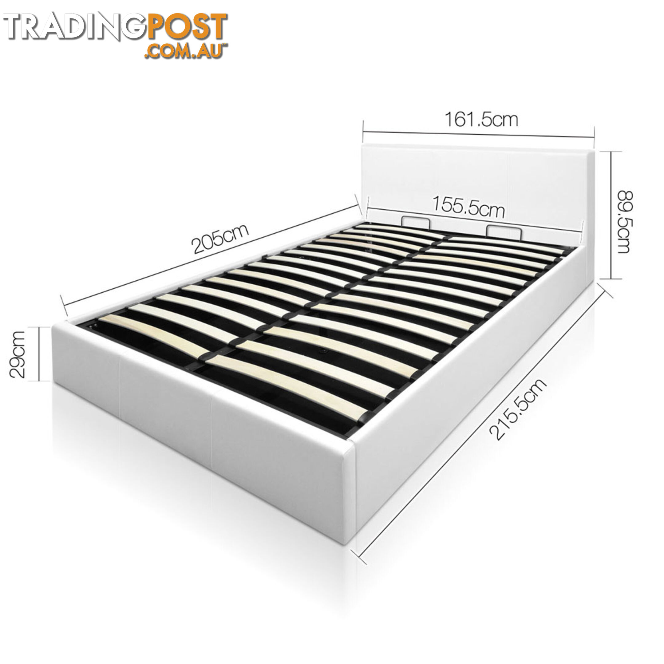 Deluxe Gas Lift PU Leather Bed Frame With Storage Queen White