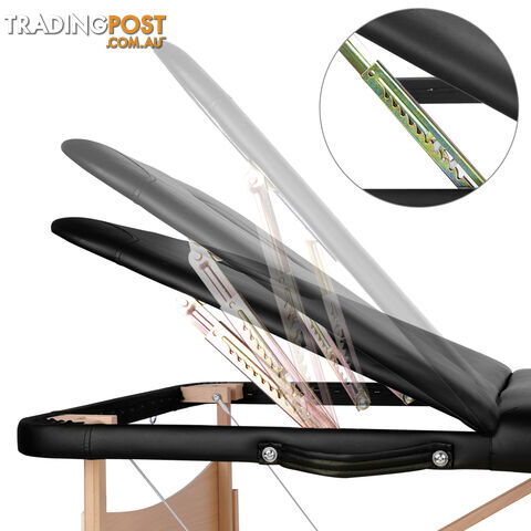 Portable Wooden Massage Table 3 Fold Beauty Chair Bed Waxing Black 70 cm