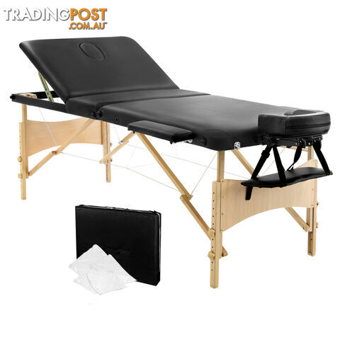 Portable Wooden Massage Table 3 Fold Beauty Chair Bed Waxing Black 70 cm