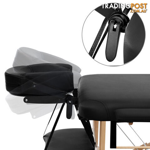 Portable Wooden Massage Table 3 Fold Beauty Chair Bed Waxing Black 70 cm