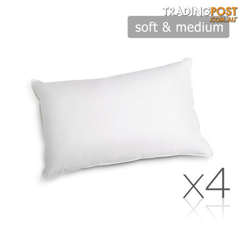 4 x Bed Pillows Set Soft Medium Cotton Cover Family Hotel Air BNB 73 x 48cm