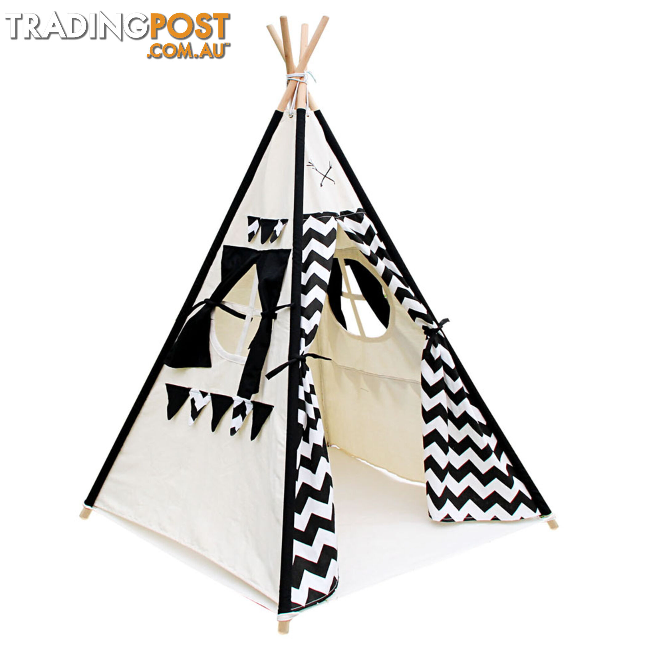 4 Poles Teepee Tent w/ Storage Bag Black