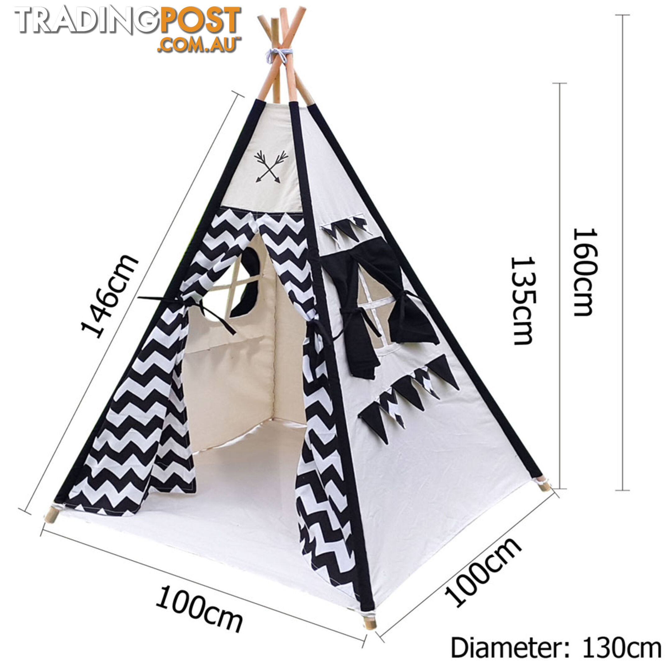 4 Poles Teepee Tent w/ Storage Bag Black