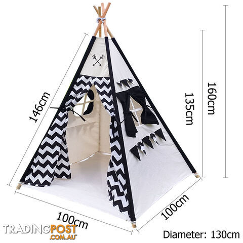 4 Poles Teepee Tent w/ Storage Bag Black