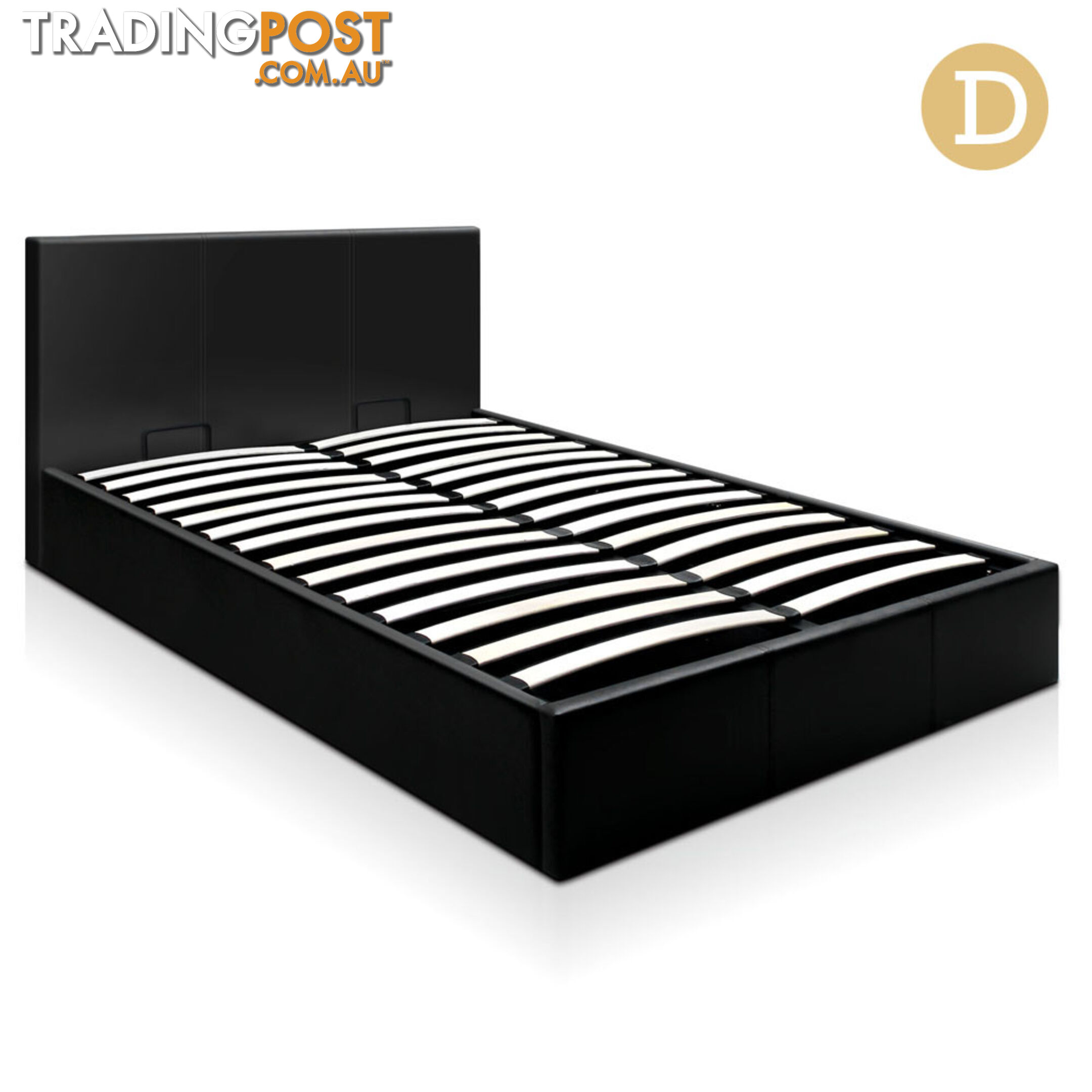 Deluxe Gas Lift PU Leather Storage Bed Frame Double Black