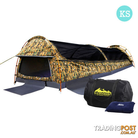 King Single Camping Canvas Swag Tent Desert Camouflage w/ Bag