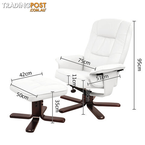 PU Leather Recliner Ottoman Chair Office Lounge Couch Armchair White