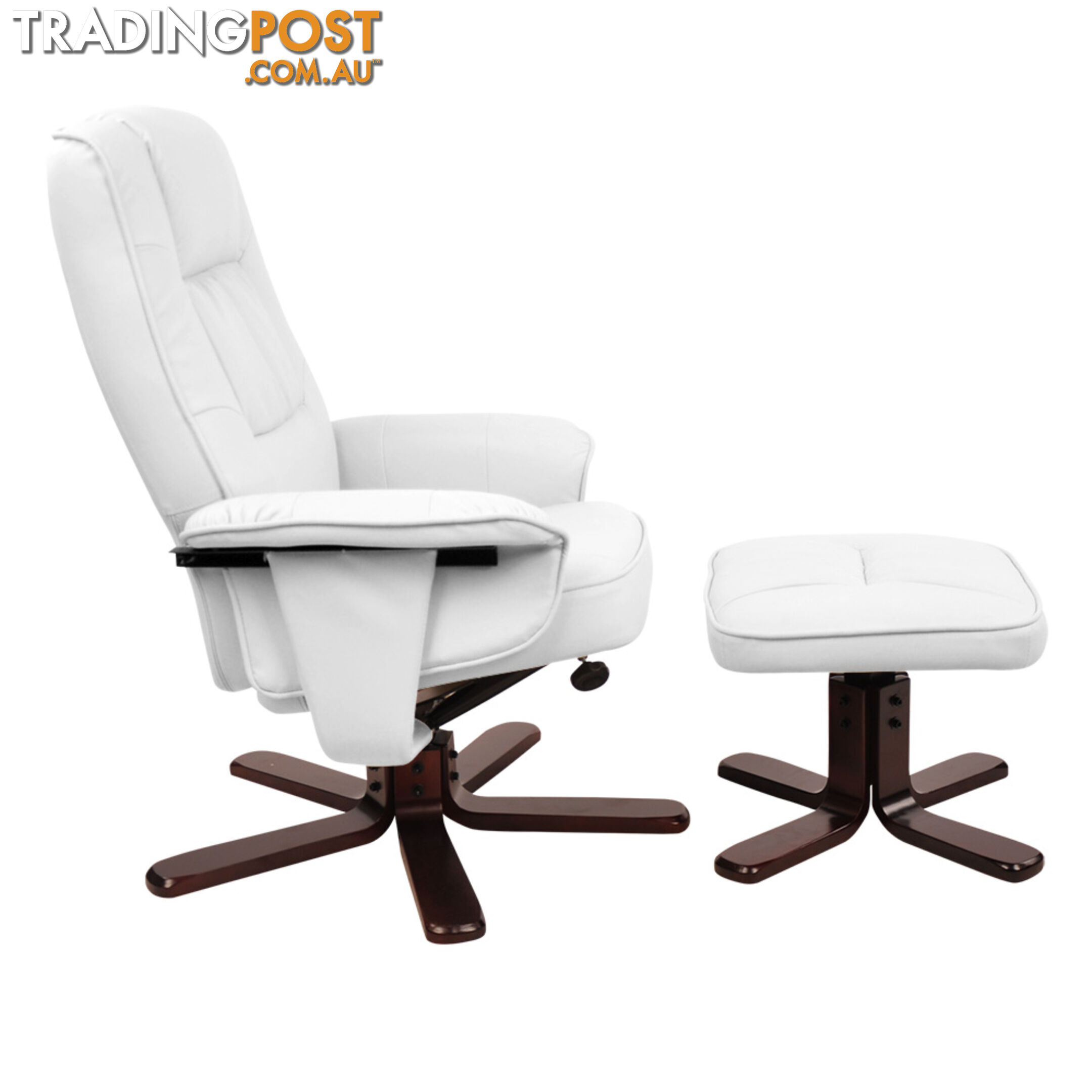 PU Leather Recliner Ottoman Chair Office Lounge Couch Armchair White