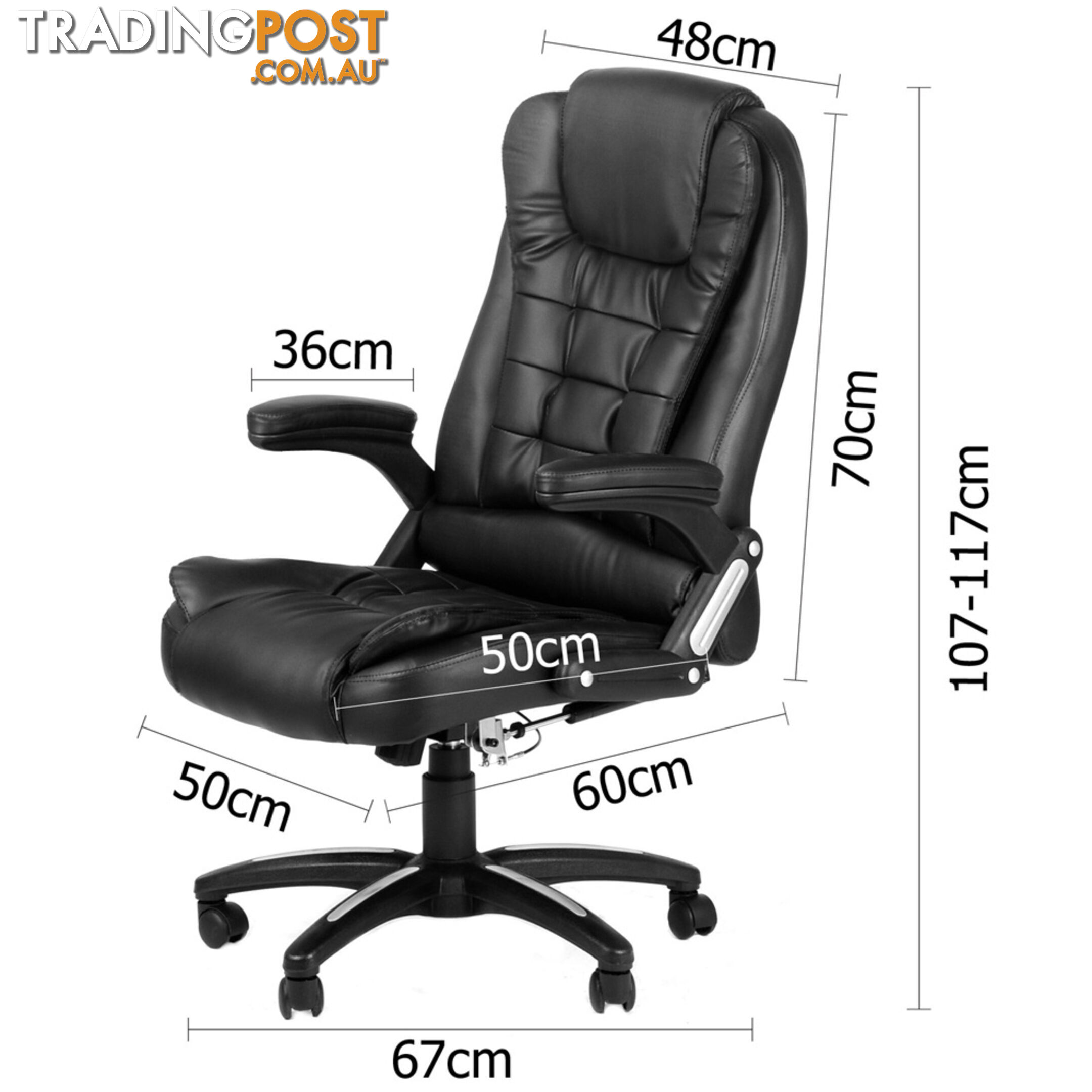 8 Point Massage Executive PU Leather Office Computer Chair Wireless Remote Black