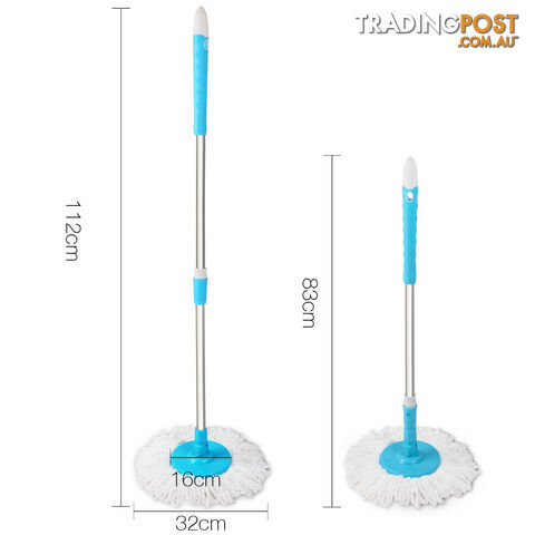 360 Degree Rotate Microfibre Spinning Mop 6L Spin Dry Bucket 2 Free Mop Heads BU