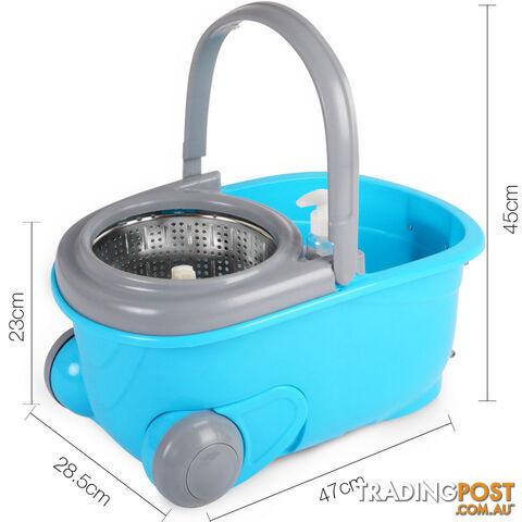 360 Degree Rotate Microfibre Spinning Mop 6L Spin Dry Bucket 2 Free Mop Heads BU