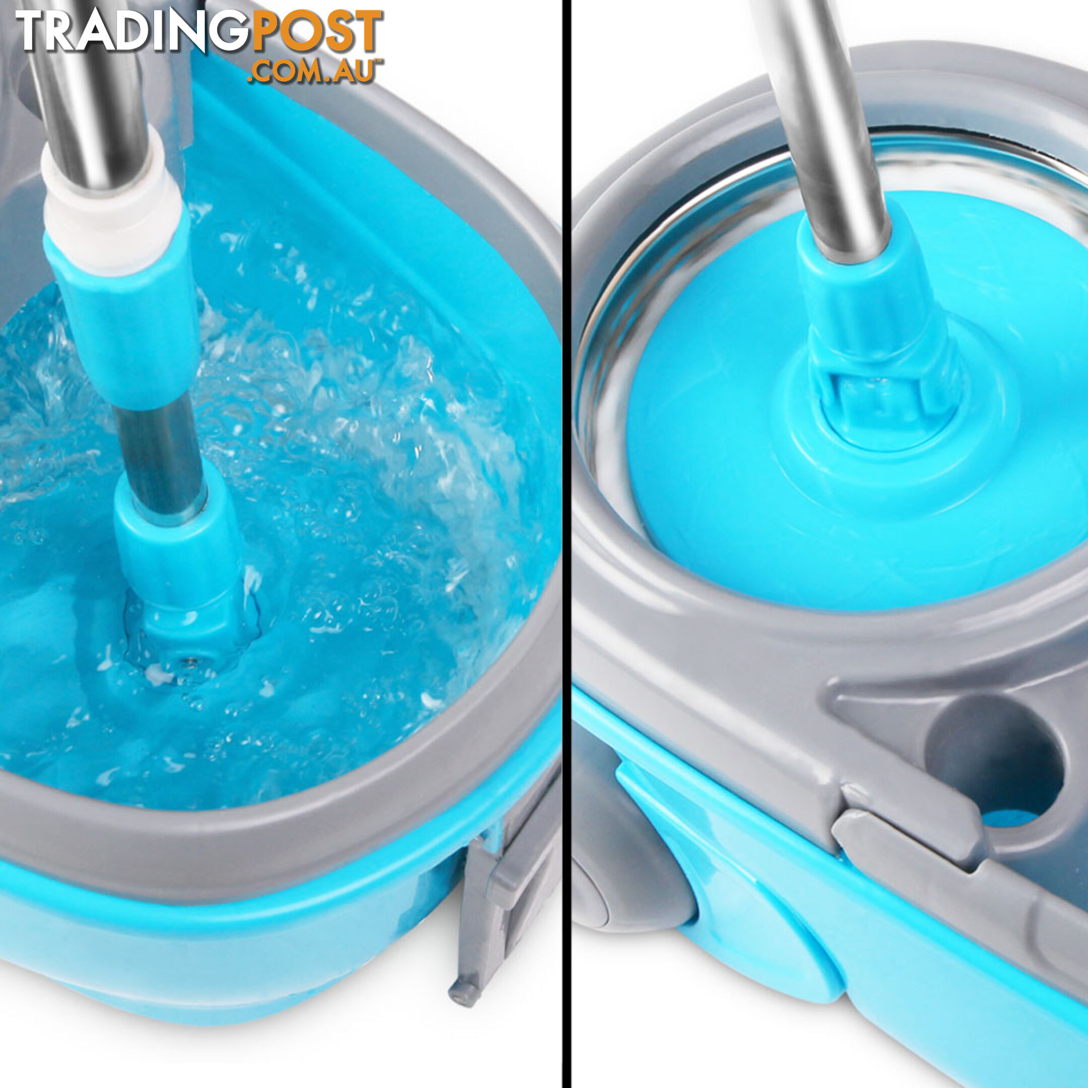 360 Degree Rotate Microfibre Spinning Mop 6L Spin Dry Bucket 2 Free Mop Heads BU