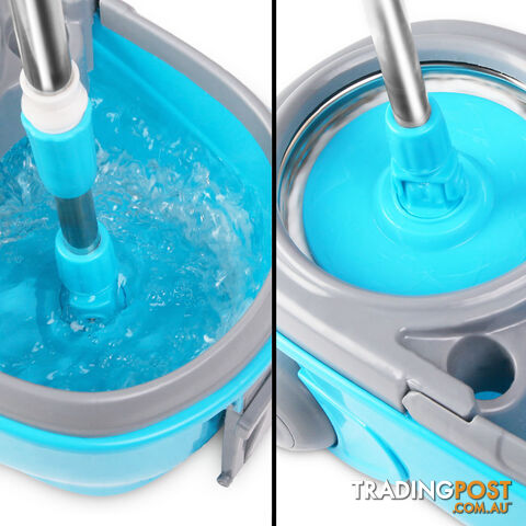 360 Degree Rotate Microfibre Spinning Mop 6L Spin Dry Bucket 2 Free Mop Heads BU