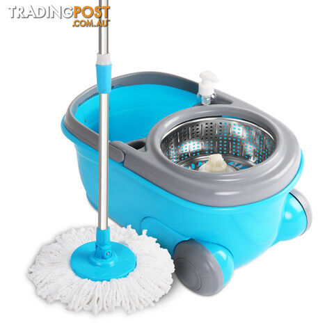 360 Degree Rotate Microfibre Spinning Mop 6L Spin Dry Bucket 2 Free Mop Heads BU