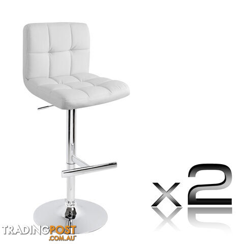 2 x PU Leather Gas Lift Bar Stool Kitchen Office Pub Barstool Swivel Chair White