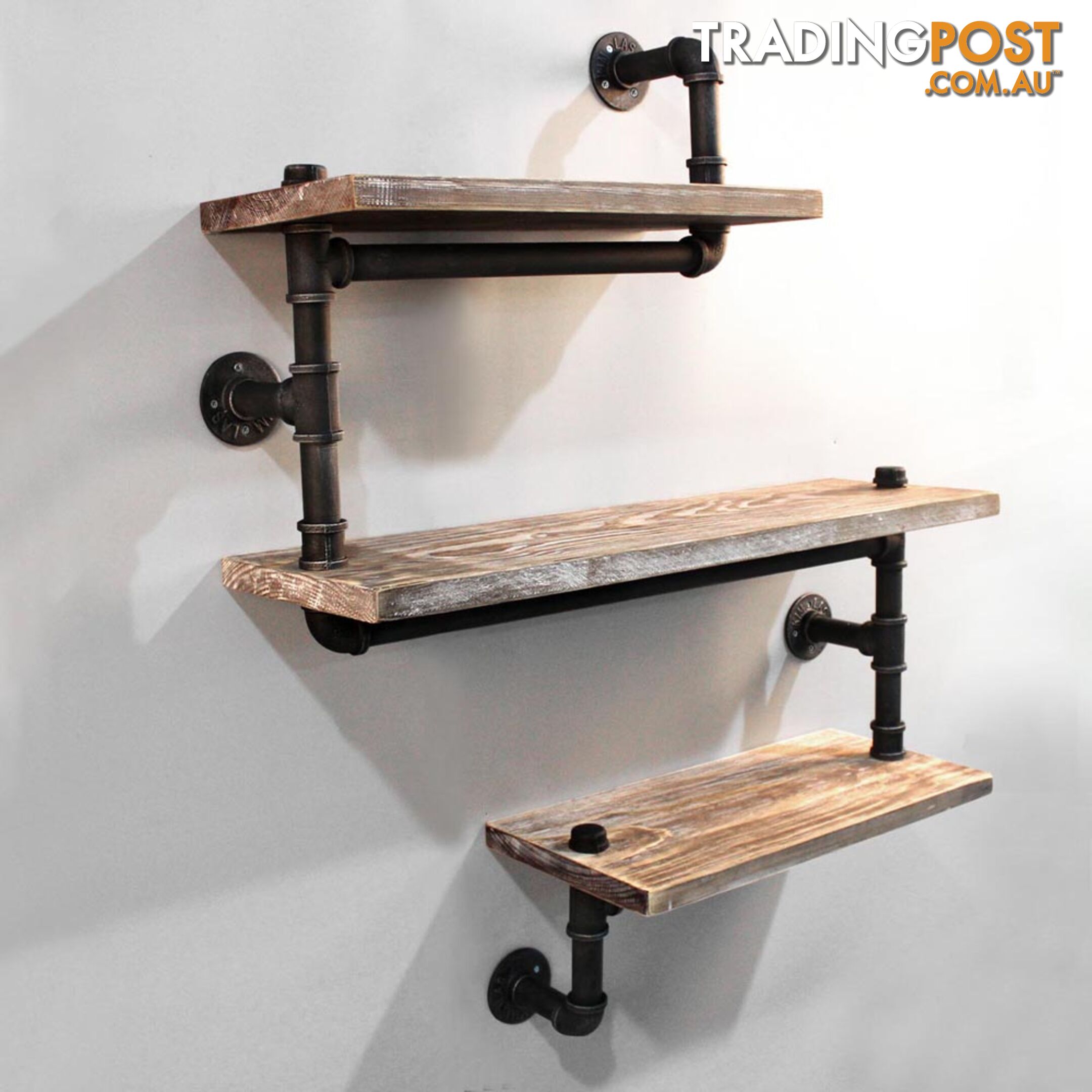 Rustic Industrial DIY Floating Pipe Shelf 3 Level