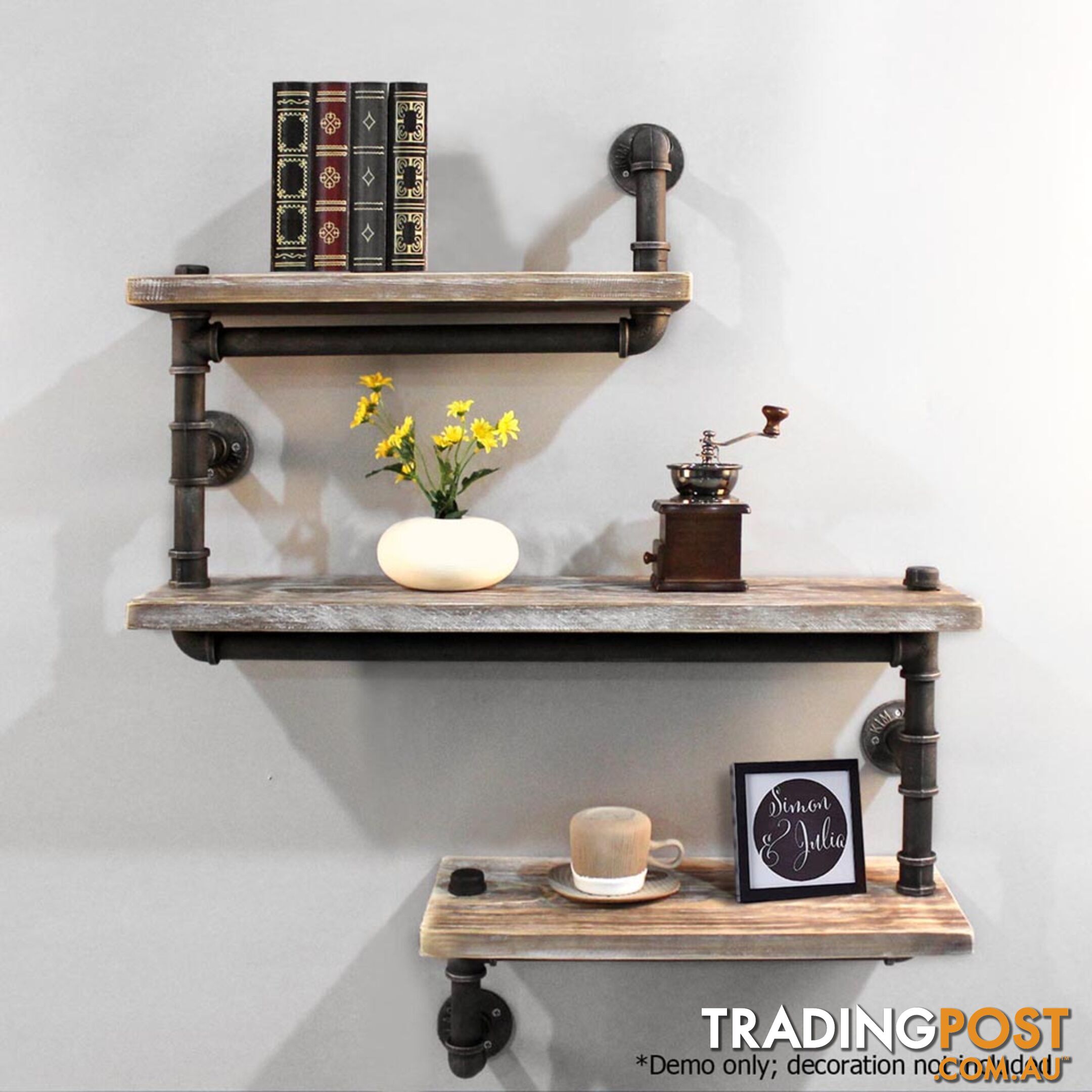 Rustic Industrial DIY Floating Pipe Shelf 3 Level