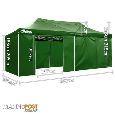 3m x 6m Folding Outdoor Gazebo Marquee Green