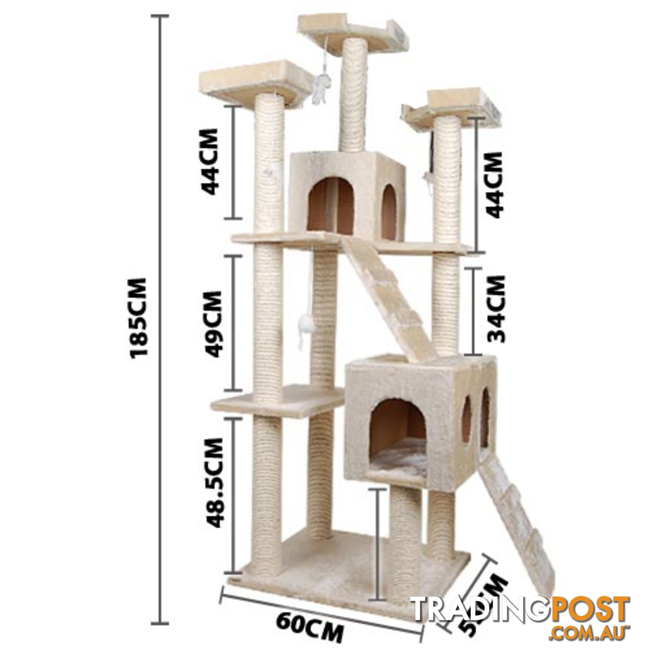 Multi Level Cat Scratching 4 Sisal Poles Tree w/ Ladder Beige