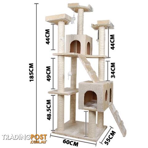 Multi Level Cat Scratching 4 Sisal Poles Tree w/ Ladder Beige