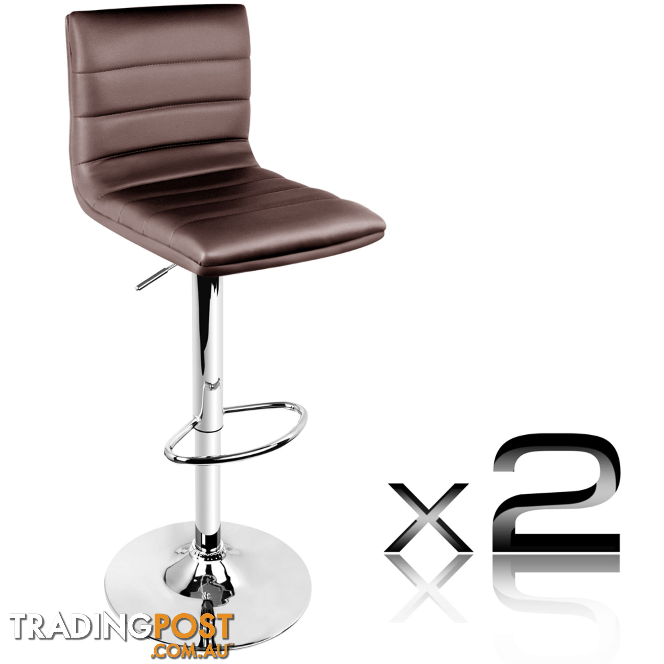 2 x PU Leather Backrest Kitchen Bar Stool Cafe Swivel Breakfast Stools Chocolate