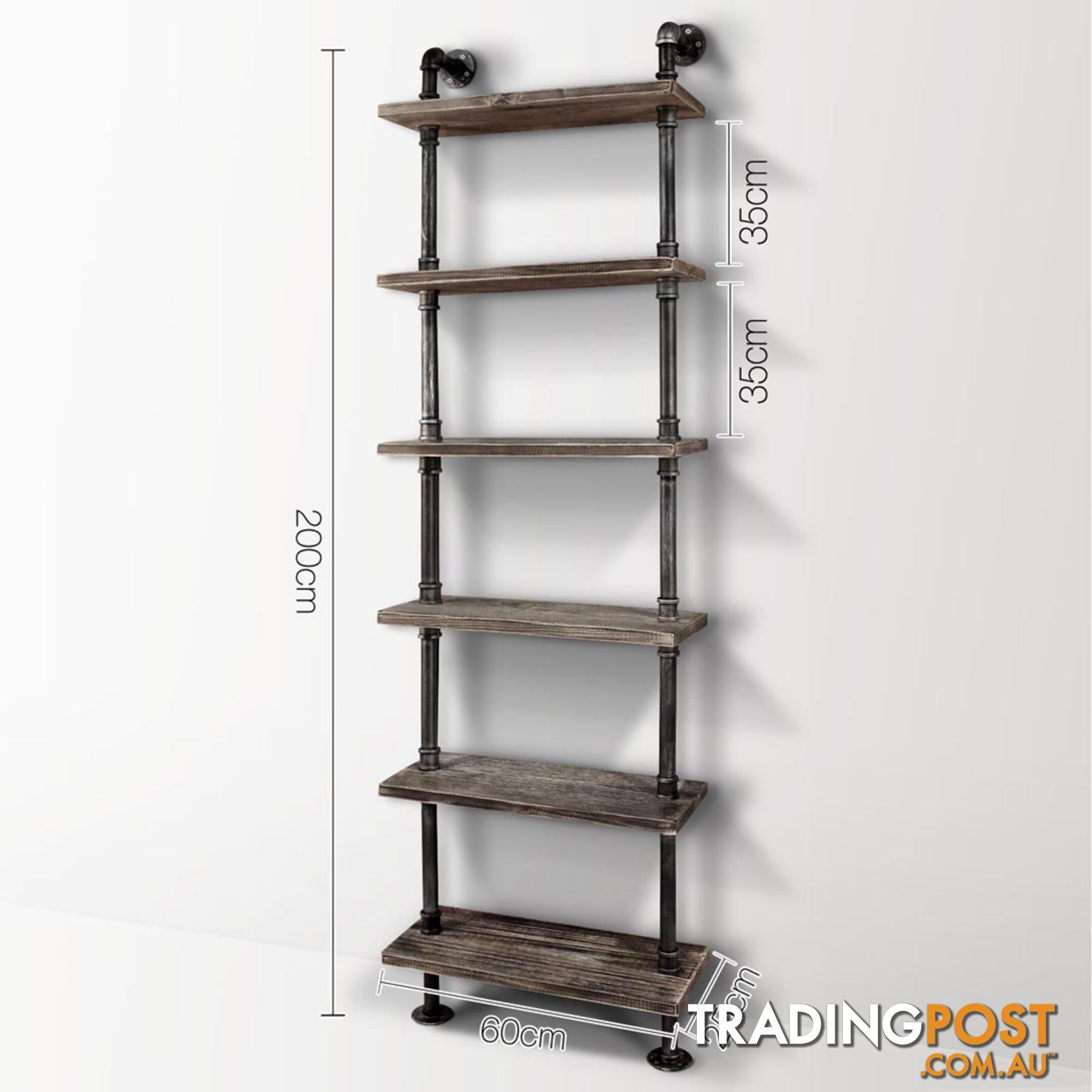 6 Level DIY Rustic Industrial Pipe Shelf Tier Wooden Bookshelf Home Cafe Deco